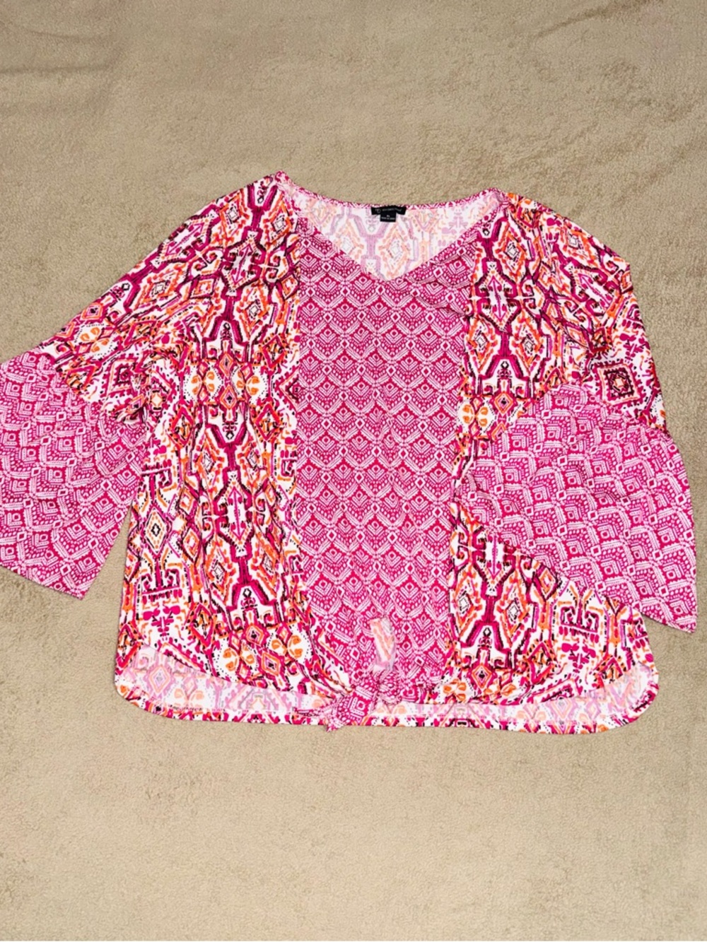 new directions Pink Multi-Pattern V-Neck Blouse